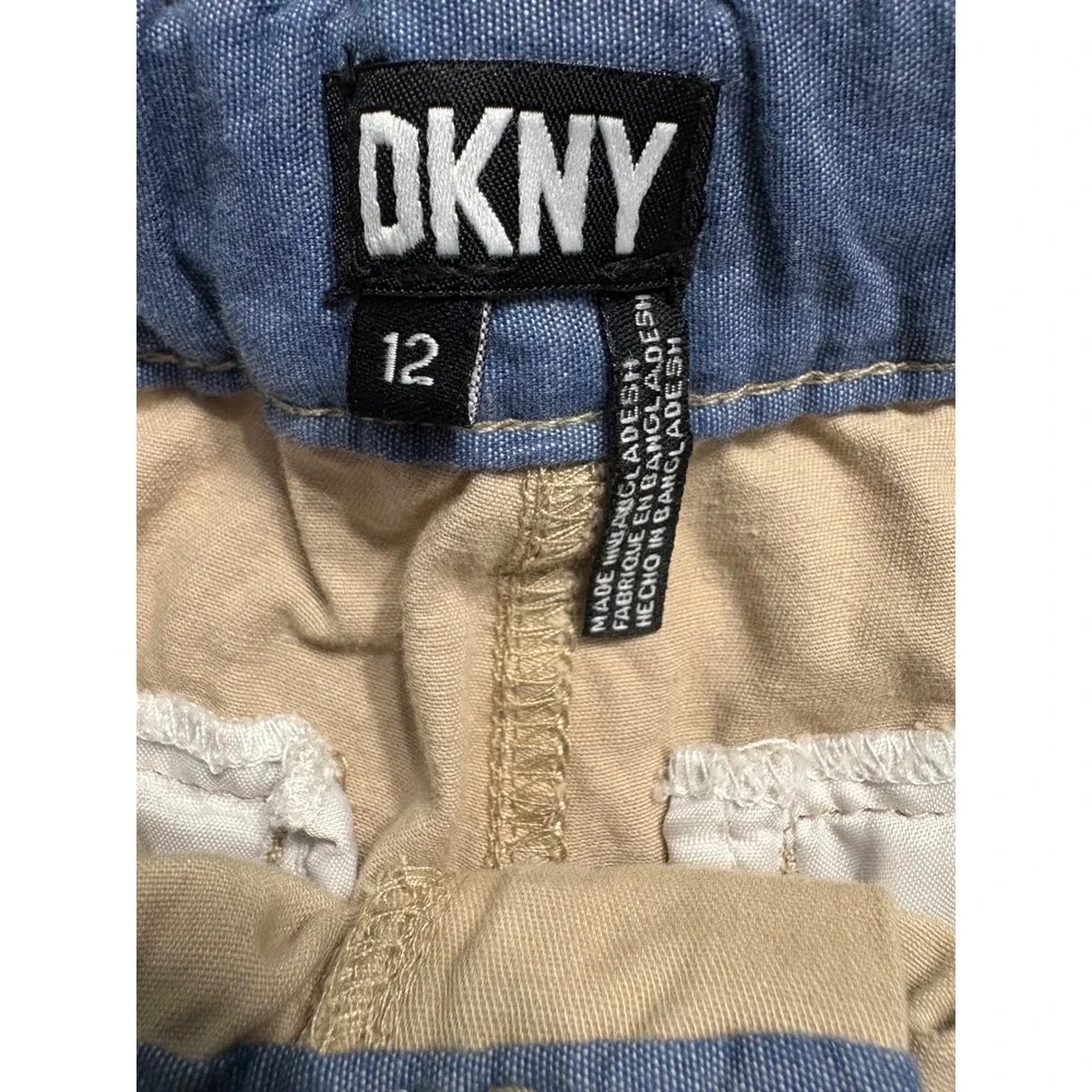 DKNY Boys Khaki Chino Shorts Tan Beige Size 12 Elastic Waist Casual Dressy